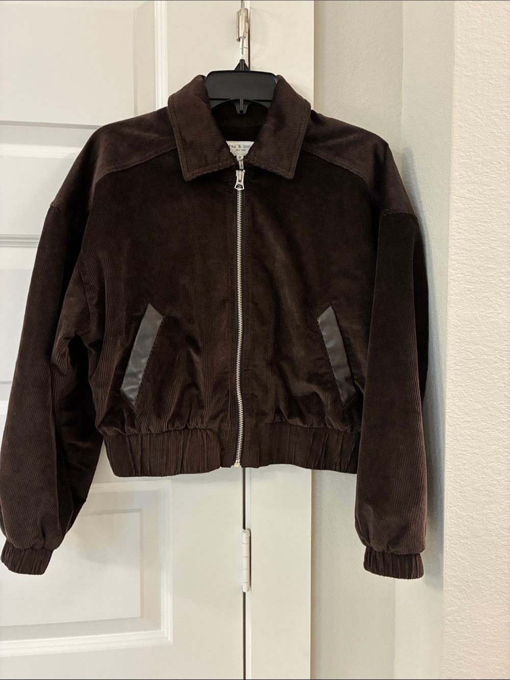 Rag & Bone Lara Cotton Blend Corduroy Bomber Jacket in Dark Brown